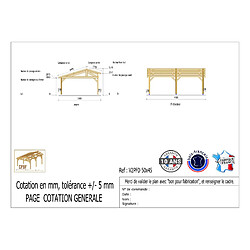 CPBF Carport deux pentes faitage décalé 500cmx450cm, bois DOUGLAS Français (Charpente en bois-auvent-abri voiture), 23m². Garantie 10 ans