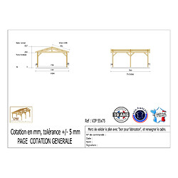 CPBF Carport Charpente deux pentes 550cmx750cm, bois DOUGLAS Français (Charpente en bois-auvent-abri voiture), 42 m². Garantie 10 ans