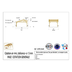 CPBF Carport Abri Deux Pentes Faitage Décalé 500cmx400cm, Bois DOUGLAS Français (Charpente en bois-auvent-abri voiture)20m2. Garantie 10 ans