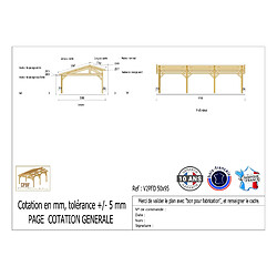 CPBF Carport deux pentes faitage décalé, 500cm x 950cm, bois DOUGLAS Français (Charpente en bois-auvent-abri voiture), 48m². Garantie 10 ans