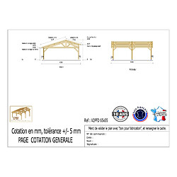 CPBF Carport deux pentes faitage décalé, 650cmx550cm, bois DOUGLAS Français (Charpente en bois-auvent-abri voiture), 36m². Garantie 10 ans