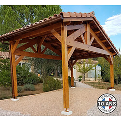 CPBF Carport deux pentes faitage décalé, 550cmx400cm, bois DOUGLAS français (Charpente en bois-auvent-abri voiture), 22m². Garantie 10 ans