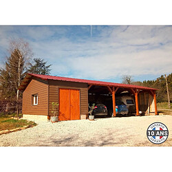 CPBF Carport deux pentes, 350cm x 1150cm, bois DOUGLAS Français (Charpente en bois-auvent-abri voiture), 41 m². Garantie 10 ans