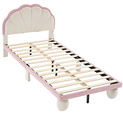 modfu Lit enfant 90x200 cm avec LED, tête de lit et sommier à lattes, en velours, rose pas cher