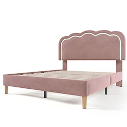Acheter modfu Lit adulte 140x200 cm avec LED et tête de lit réglable, en velours, rose