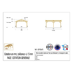 CPBF Carport Charpente deux pentes 500 cm x 750 cm, bois DOUGLAS Français (Charpente en bois-auvent-abri voiture), 38 m². Garantie 10 ans