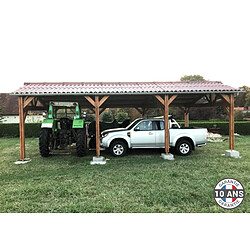 CPBF Carport deux pentes 700cmX950cm, bois DOUGLAS Français (Charpente en bois-auvent-abri voiture) 67m2. Garantie 10 ans