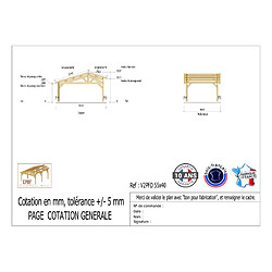 CPBF Carport deux pentes faitage décalé, 550cmx400cm, bois DOUGLAS français (Charpente en bois-auvent-abri voiture), 22m². Garantie 10 ans
