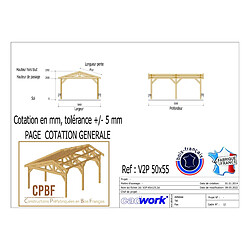 CPBF Carport Charpente deux pentes 500cmx550cm, bois DOUGLAS Français (Charpente en bois-auvent-abri voiture), 28m². Garantie 10 ans