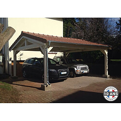 CPBF Carport Charpente deux pentes 500 cm x 400 cm, bois DOUGLAS Français (Charpente en bois-auvent-abri voiture), 20 m². Garantie 10 ans