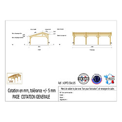 CPBF Carport deux pentes faitage décalé 500cmx1050cm, bois DOUGLAS Français (Charpente en bois-auvent-abri voiture), 53m². Garantie 10 ans