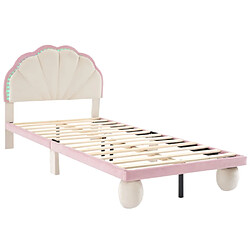 Acheter modfu Lit enfant 90x200 cm avec LED, tête de lit et sommier à lattes, en velours, rose