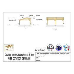 CPBF Carport deux pentes faitage décalé, 500cm x 550cm, bois DOUGLAS Français (Charpente en bois-auvent-abri voiture), 28m². Garantie 10 ans