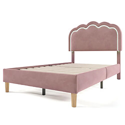 modfu Lit enfant 90x200 cm avec LED et tête de lit réglable, en velours, rose pas cher