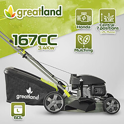 Greatland Tondeuse thermique tractée 167CC avec moteur Honda, mulching et éjection latérale