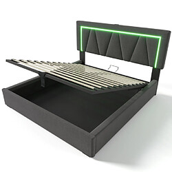 Acheter modfu Lit coffre 140x200 cm avec LED, USB et sommier à lattes, en lin, gris
