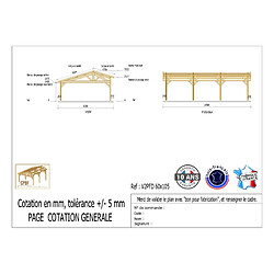 CPBF Carport deux pentes faitage décalé, 600cmx1050cm, Bois DOUGLAS Français (Charpente en bois-auvent-abri voiture), 63 m². Garantie 10 ans