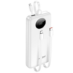 Max excell Batterie de Secours 10000mAh 2 Port USB-A / USB-C et 2 Câbles Intégré Blanc