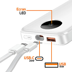Avis Max excell Batterie de Secours 10000mAh 2 Port USB-A / USB-C et 2 Câbles Intégré Blanc