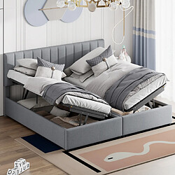 modfu Lit coffre 180x200 cm, en lin, gris