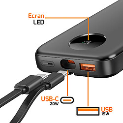 Avis Max excell Batterie de Secours 10000mAh 2 Port USB-A / USB-C et 2 Câbles Intégré Noir