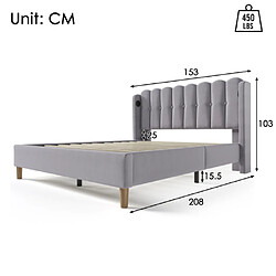 Avis modfu Lit adulte 140x200 cm avec USB Type-C, en lin, gris