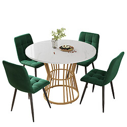 Avis Blossom Paris Set salle à manger 5 pièces, table ronde ø100cm plateau blanc, pieds or, 4 chaises velours vert