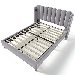 Acheter modfu Lit adulte 140x200 cm avec USB Type-C, en lin, gris