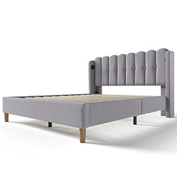 modfu Lit adulte 140x200 cm avec USB Type-C, en lin, gris pas cher