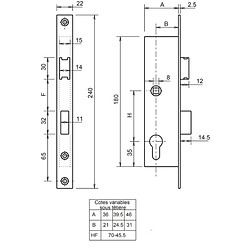 Serrure monopoint à larder profil étroit entraxe 70 mm HERACLES F10736000H