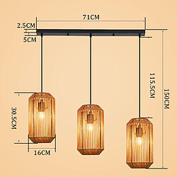 ZMH Suspension 3 Flamme Noire E27 Vintage Rotin Style (ampoule Non Incluse)