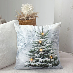 Toilinux Coussin carré lumineux en velours imprimé sapin - 40 x 40 cm