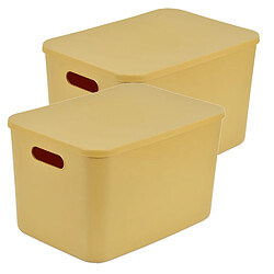 Homea Lot de 2 boîtes avec couvercle CHROMACASE - 15,5 L - Ocre