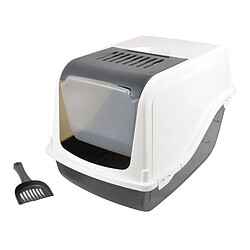 Toilinux Maison de toilette litière pour chat avec pelle SOCKS - Blanc et gris anthracite