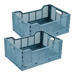 Homea Lot de 2 cagettes pliables FOLDY - Taille L - Bleu