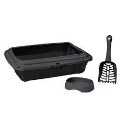 Toilinux Bac à litière pour chat avec gamelle et pelle MOLLY - Gris