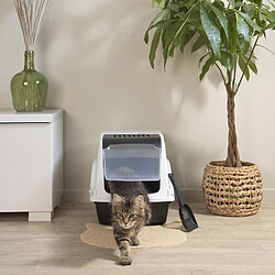 Toilinux Maison de toilette litière pour chat avec pelle SOCKS - Blanc et gris anthracite