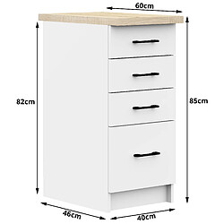 Acheter Akord Meuble bas de cuisine 4 tiroirs - Blanc