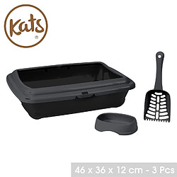 Toilinux Bac à litière pour chat avec gamelle et pelle MOLLY - Gris