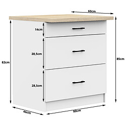 Acheter Akord Meuble bas de cuisine 3 tiroirs - Blanc