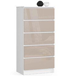 Akord Dressoir 5 Tiroirs Blanc/Capuccino Brillant 60X40X121