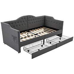 Acheter modfu Lit enfant 90x190 cm avec USB Type C et 2 tiroirs, en lin, gris