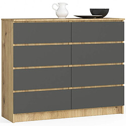 Akord Commode de rangement 8 tiroirs - Chêne / gris