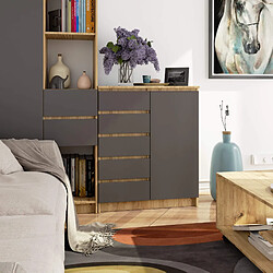 Akord Commode 1 Porte 5 Tiroirs Chêne Artisan/Gris Graphite 80X35X97 pas cher