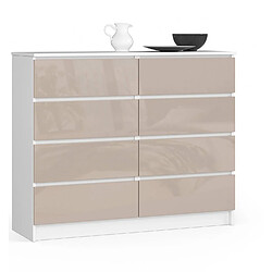 Akord Commode de rangement 8 tiroirs - Blanc cappuccino