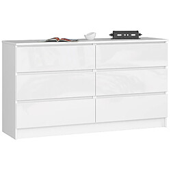 Akord Commode 6 Tiroirs Blanc/Blanc Brillant 138X40X77