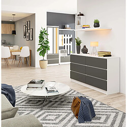 Akord Commode 6 Tiroirs Blanc/Gris Graphite 138X40X77 pas cher