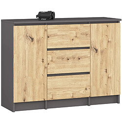 Akord Commode 2 Portes 3 Tiroirs Gris Graphite/Chêne Artisan 101X35X76