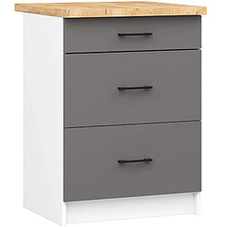 Akord Meuble bas de cuisine 3 tiroirs - Gris