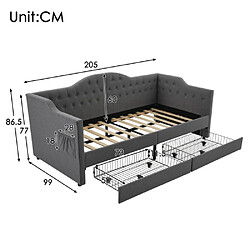 Avis modfu Lit enfant 90x190 cm avec USB Type C et 2 tiroirs, en lin, gris